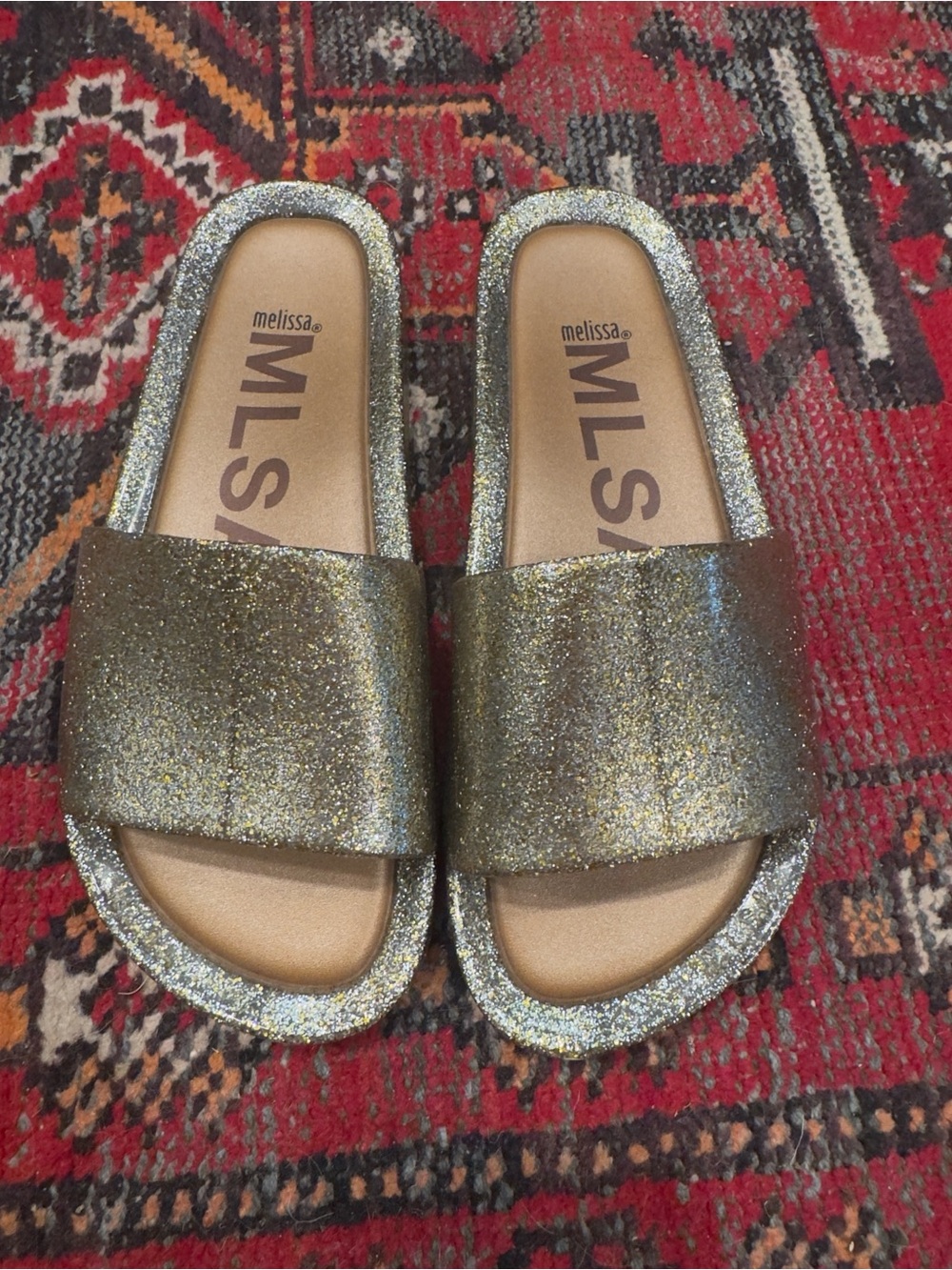 Melissa Metallic Glitter Slide Sandals - Gold